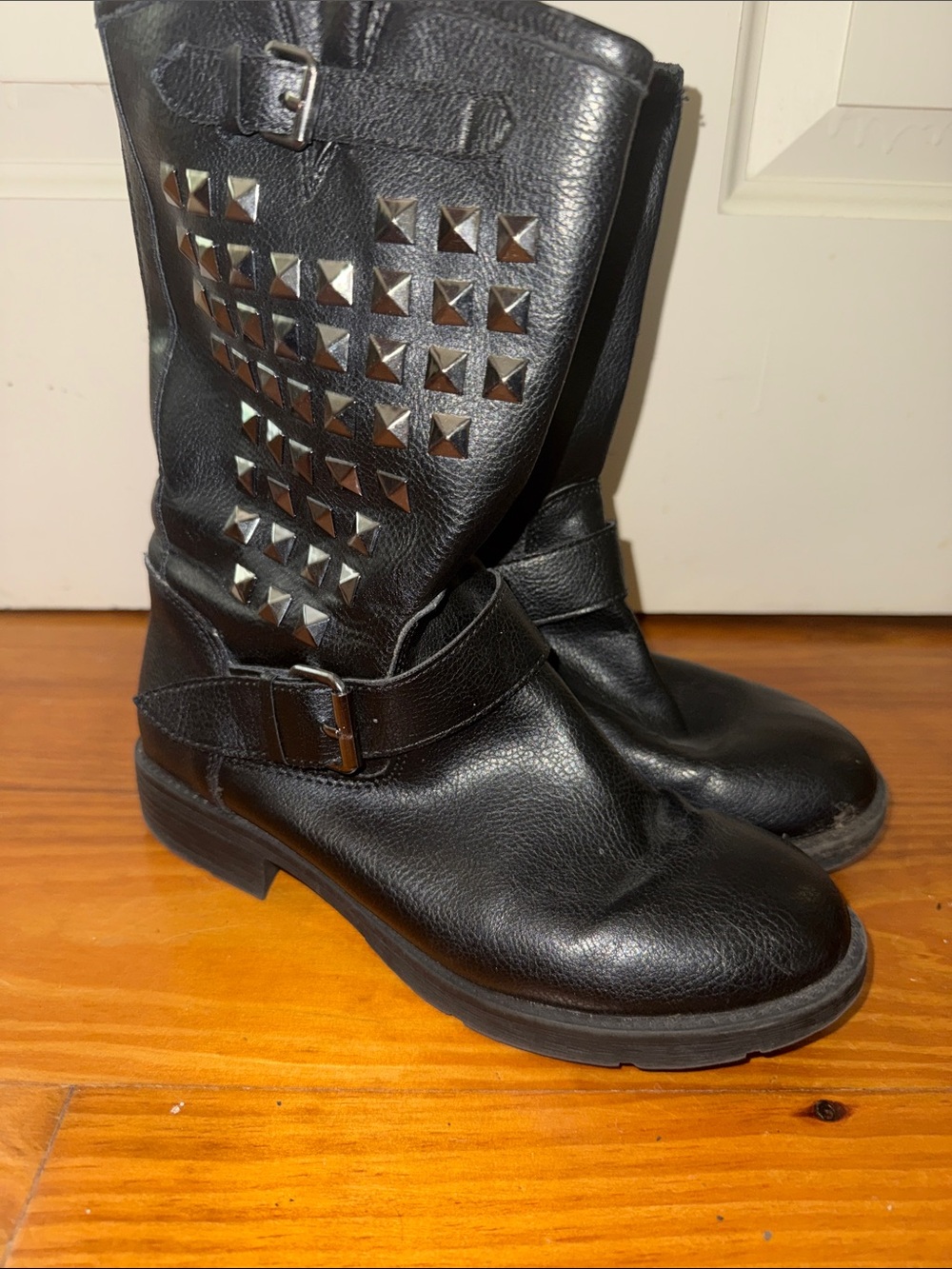 Rock & Republic Black Studded Mid-Calf Moto Boots
